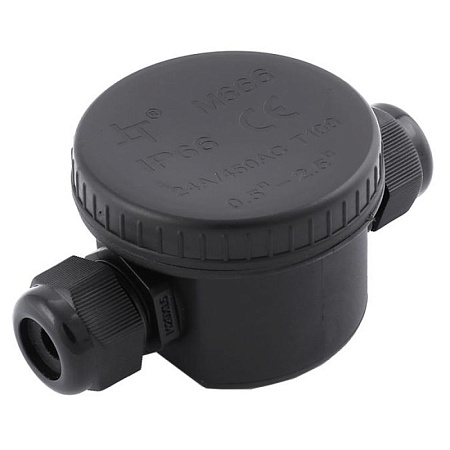 LD544 Коробка распределит. водонепрониц круглая 2 вых. с 3-конт.коннектором, 450V,106х64х46 - фото