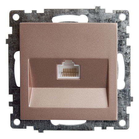 Розетка компьютерная 1-местная RJ-45 (механизм), STEKKER GLS00-7107-02, серия Катрин, шампань - фото
