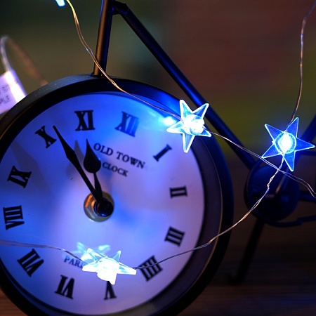 Светодиодная гирлянда Feron CL589 линейная Звездочки на проволоке, 5000К, с питанием от батареек, прозрачный шнур 2.3м - фото