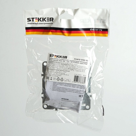 Выключатель 2-клавишный с индикатором (механизм), STEKKER, PSW10-9102-03, 250В, 10А, серия Эрна, черный - фото