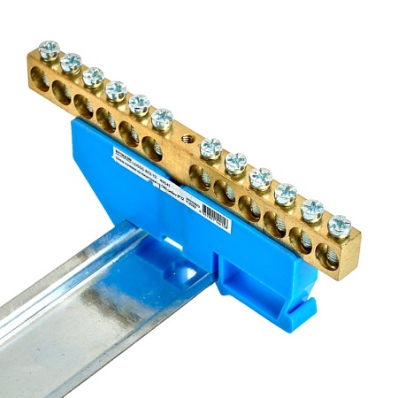 Шина"N" на изоляторе STEKKER 8*12 на DIN-рейку 12 выводов, синий, LD555-812-12 - фото