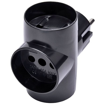 Разветвитель сетевой 3-местный б/з STEKKER ADP10-15-20, 250В, 10A, IP20, черный - фото