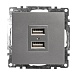 Розетка USB 2-местная (механизм), STEKKER GLS10-7115-03, 250B, 2,1А, серия Катрин, серебро - фото