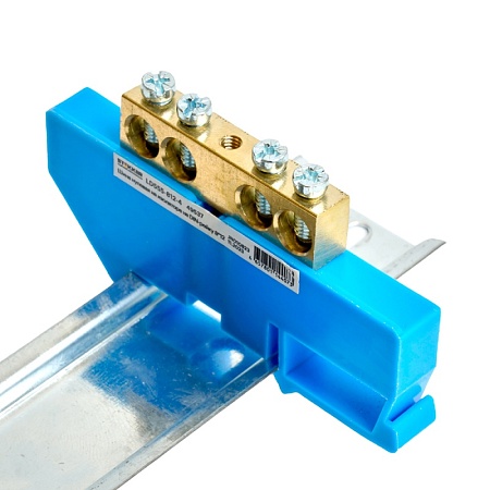 Шина"N" на изоляторе STEKKER 8*12 на DIN-рейку 4 вывода, синий,  LD555-812-4 - фото