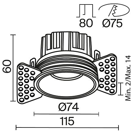 Встраиваемый светильник Technical Round DL058-12W3K-TRS-B - фото