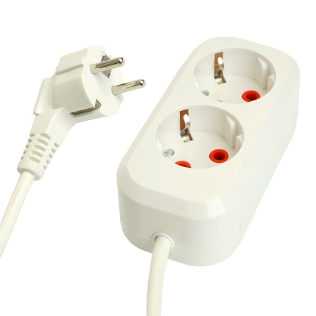 Удлинитель двухместный с/з  STEKKER HM06-21-02 3x1мм2, 2м, серия Home (У10-001), белый - фото