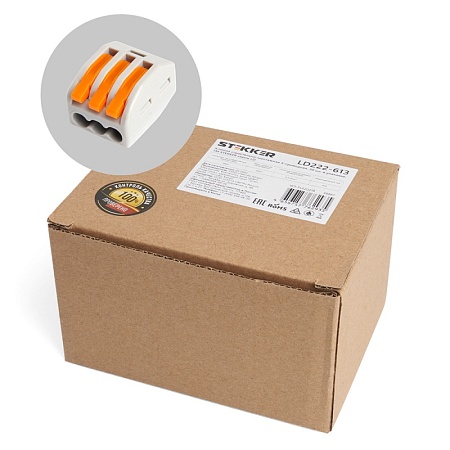 Клемма строительно-монтажная 3-проводная STEKKER, LD222-613 - фото