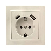 Розетка 1-местная с/з STEKKER, PST16-9016-02, 250В, 16А с USB+ type C, серия Эрна, слоновая кость