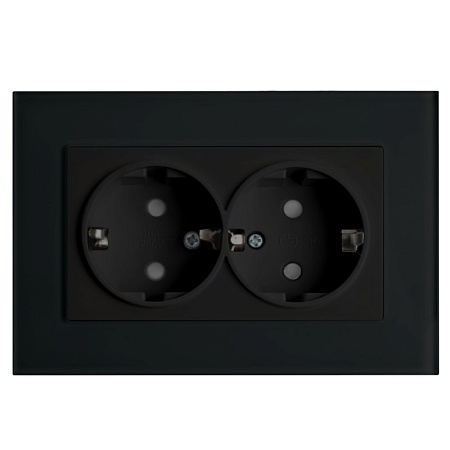 Розетка 2-местная c/з STEKKER, PST16-9011-03, с защитной шторкой, 250В, 16А, серия Эрна, черный - фото