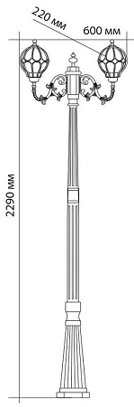 Светильник садово-парковый Feron PL3808 круглый, столб  2*60W 230V E27, черное золото - фото