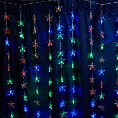 Светодиодная гирлянда Feron CL25 занавес Звездочки 2*1м  + 3м мультиколор с контроллером, статичная, c питанием от сети 230V, прозрачный шнур - фото