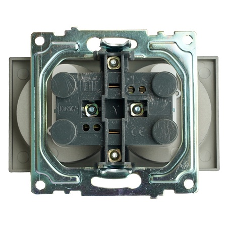 Розетка 2-местная с защитной шторкой (механизм) б/з, 250В, 10А, серия Катрин, графит, GLS10-7113-06 - фото