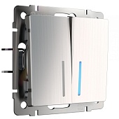 Выключатель двухклавишный проходной с подсветкой глянцевый никель WL02-SW-2G-2W-LED