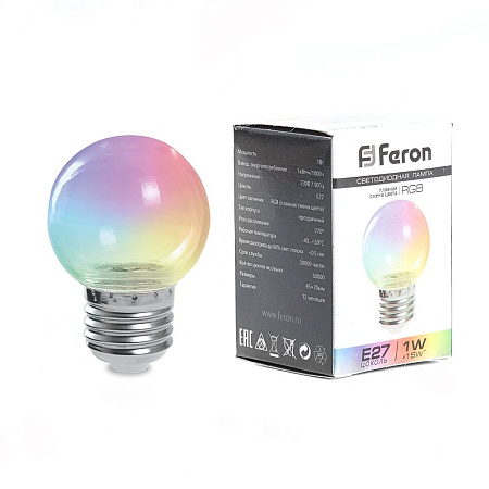 Лампа светодиодная Feron LB-371 Шар прозрачный E27 3W RGB быстрая смена цвета - фото