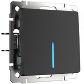 Выключатель одноклавишный проходной с подсветкой черный матовый WL08-SW-1G-2W-LED