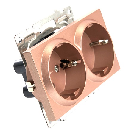 Розетка 2-местная с/з (механизм), STEKKER GLS16-7114-02, 250В, 16А с защитной шторкой, серия Катрин, шампань - фото