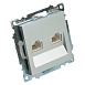 Розетка компьютерная 2-местная RJ-45 (механизм) STEKKER GLS00-7109-03 , серия Катрин, серебро - фото