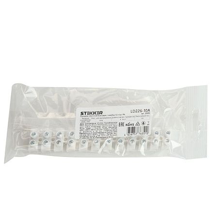 Колодка клеммная винтовая STEKKER, линейка 12 штук, полипропилен, LD226-10A DIY - фото