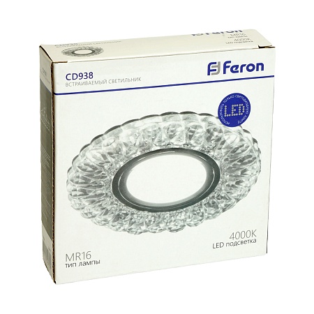 Светильник встраиваемый с белой LED подсветкой Feron CD938 потолочный MR16 G5.3 прозрачный - фото