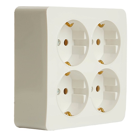 Розетка 4-местная с/з открытой установки, квадрат, STEKKER, 250В, 16А, IP20, серия София, белый, MST16-14S-01 - фото