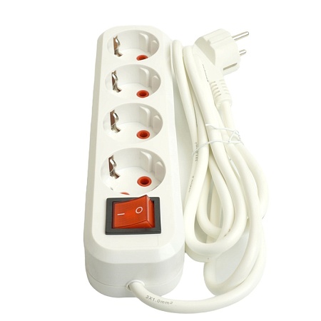 Удлинитель четырехместный с/з  с выключ. STEKKER HM07-41-07 3x1мм2, 7м, серия Home (У16А-003), белый - фото