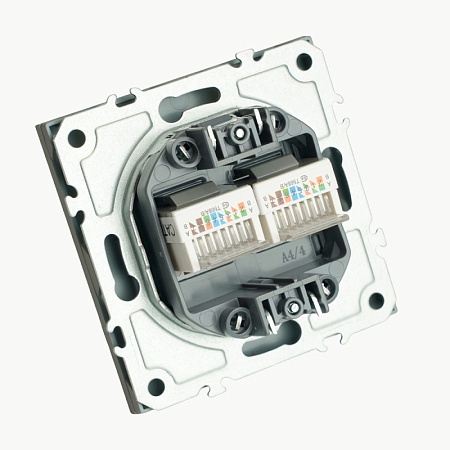 Розетка компьютерная 2-местная RJ-45 (механизм), STEKKER, серия Эмили, RST00-5111-10, платиново-серый, soft touch - фото