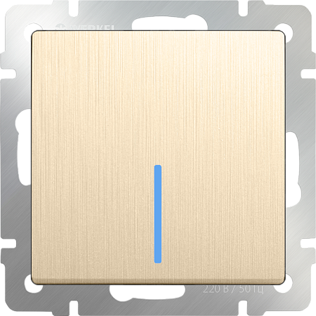 Выключатель одноклавишный проходной с подсветкой шампань рифленый WL10-SW-1G-2W-LED - фото