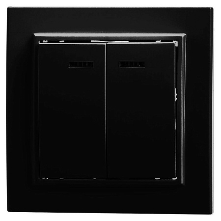 Выключатель 2-клавишный c индикатором STEKKER, PSW10-9002-03, 250V, 10А, серия Эрна, черный - фото