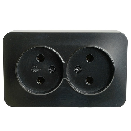 Розетка 2-местная б/з открытой установки, STEKKER, 250В, 10А, IP20, серия София, черный матовый, MST10-12-05 - фото