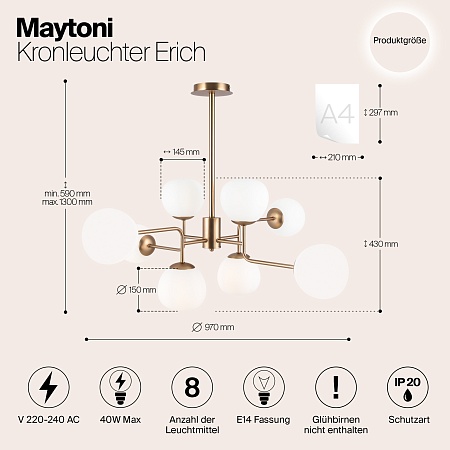 Люстра Maytoni Erich MOD221-PL-08-G - фото