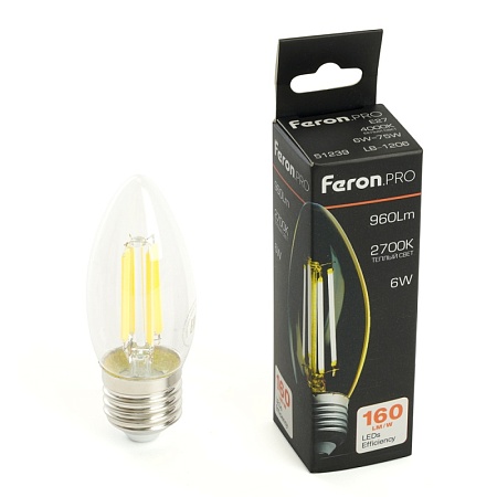 Лампа светодиодная Feron.PRO LB-1206 Свеча E27 960LM 6W 175-265V 2700K - фото