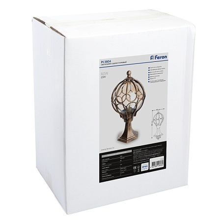 Светильник садово-парковый Feron PL3704  круглый на постамент 60W 230V E27, черное золото - фото