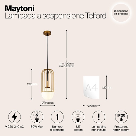 Подвесной светильник Maytoni Telford P362PL-01G - фото