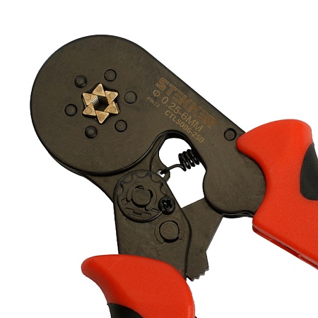 Кримпер STEKKER CTLS006-250 для обжима штыревых втулочных наконечников 0,25-6мм2, 6 сегментов,красный, черный - фото