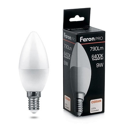 Лампа светодиодная Feron.PRO LB-1309 Свеча E14 9W 175-265V 6400K - фото