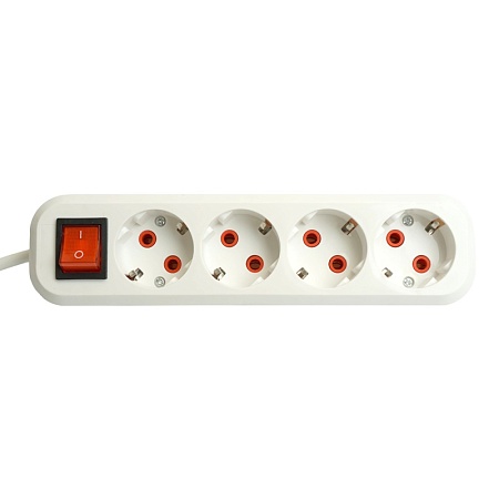 Удлинитель четырехместный с/з  с выключ. STEKKER HM07-41-03 3x1мм2, 3м, серия Home (У16А-003), белый - фото