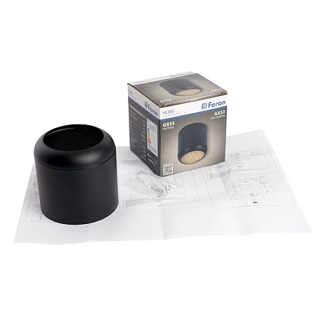 Светильник потолочный Feron HL365 Barrel ECHO 12W, 230V, GX53, чёрный, с антибликовой сеточкой - фото