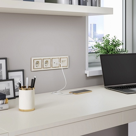 Розетка USB тип A+С слоновая кость W1171803 - фото