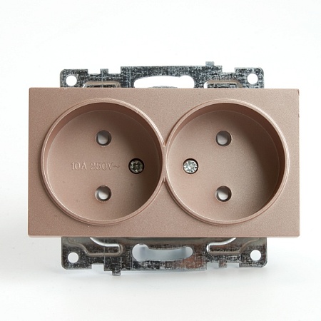 Розетка 2-местная б/з (механизм), STEKKER GLS10-7113-02, 250В, 10А с защитной шторкой, серия Катрин, шампань - фото