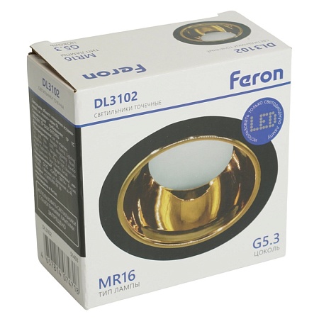 Светильник встраиваемый Feron DL3102 потолочный MR16 G5.3  черный + золото - фото