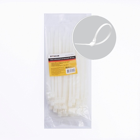 Хомут нейлоновый многоразовый STEKKER NYCT50-200 5x200 мм, белый, упаковка 100 шт - фото