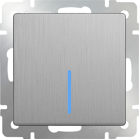 Выключатель одноклавишный проходной с подсветкой cеребряный рифленый WL09-SW-1G-2W-LED - фото