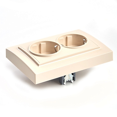Розетка 2-местная с/з, STEKKER, PST16-9014-02, 250В, 16А с защитной шторкой, серия Эрна, слоновая кость - фото