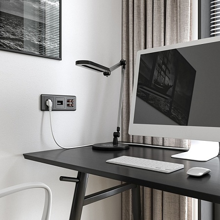 Накладка для двойной розетки Еthernet RJ-45 графит рифленый WL04-RJ45+RJ45-CP - фото