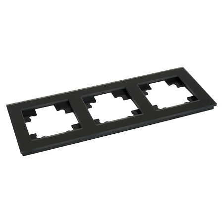 Рамка 3-местная, стекло, STEKKER GFR00-7003-05М, серия Катрин, черный матовый - фото