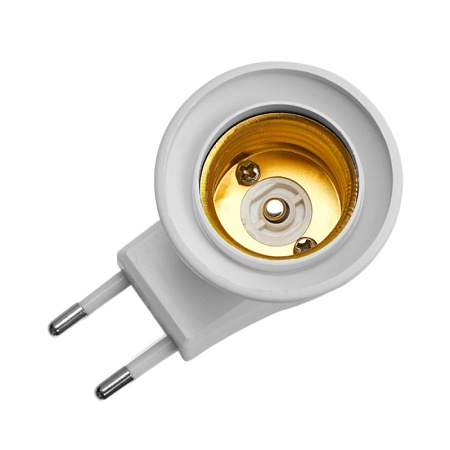 LH61 Патрон-переходник с E27 на розетку (для лампы E27), с выключ., 250V, пластик, белый, 39*64мм - фото