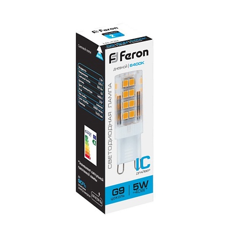 Лампа светодиодная Feron LB-432 G9 5W 175-265V 6400K - фото