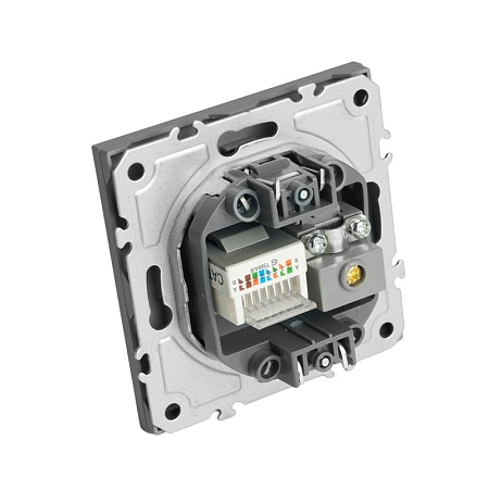 Розетка TV + компьютерная RJ-45 (механизм), STEKKER, серия Эмили, RST00-5106-10, платиново-серый, soft touch - фото
